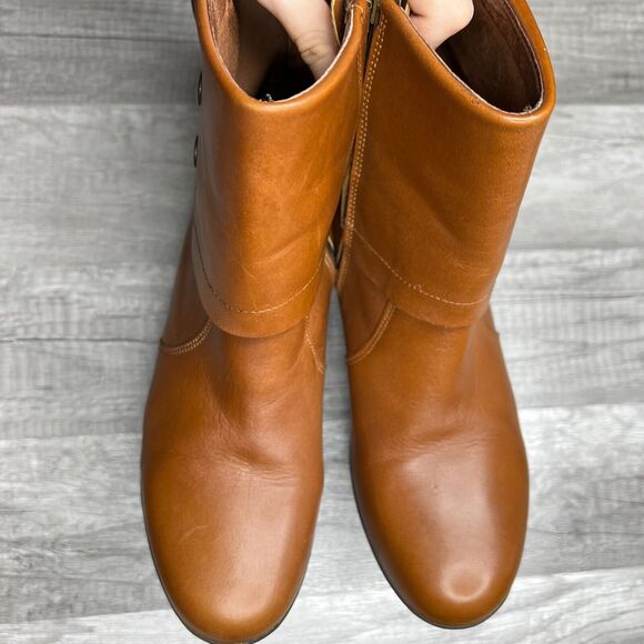 Sanita Maddox Fold Over Wedge Leather Booties Ankle Boot Faux Wood 38 US 7.5-8 - Picture 6 of 10